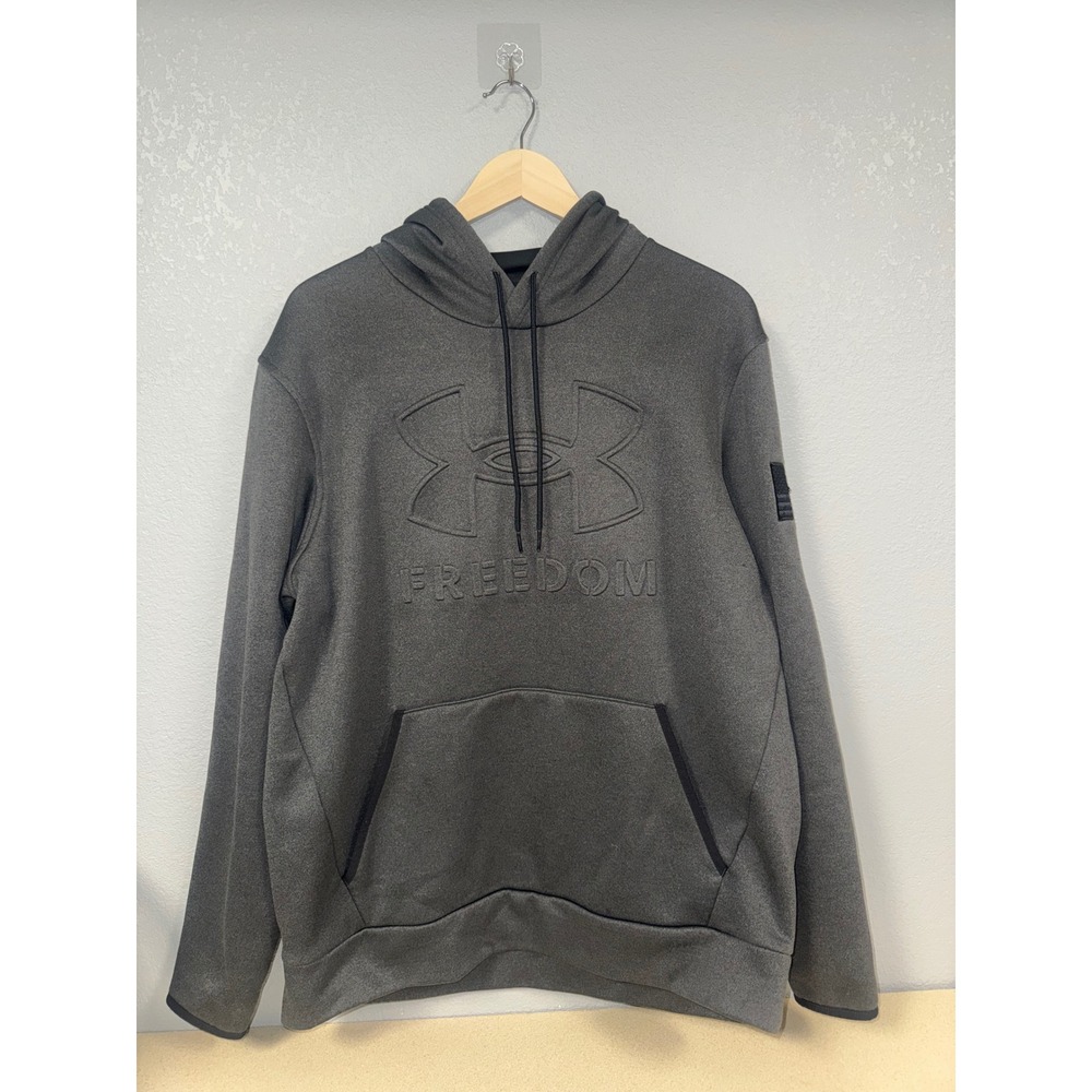 Under Armour Freedom Hoodie‎ Mens Large Gray EmbossLogo Flag Patch Sweatshirt